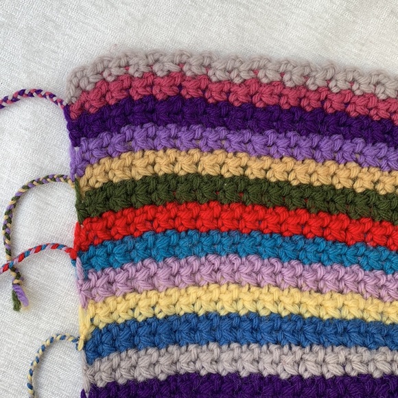 Vintage Handmade Crochet Knit Rainbow Afghan Blanket Fringe “Granny Square” - Picture 6 of 9